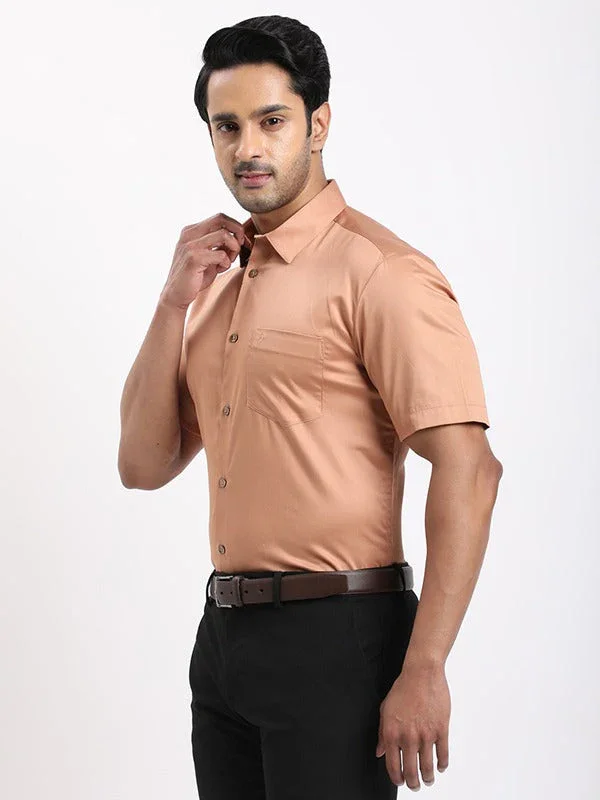Men's Solid Half Sleeves Cotton Stretch Shirt - Image 2