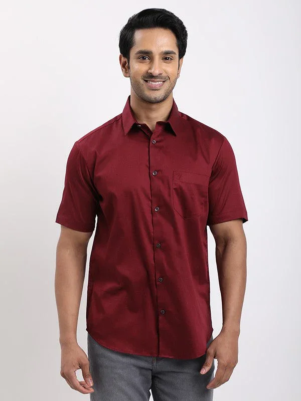 Men's Solid Half Sleeves Cotton Stretch Shirt - Image 21