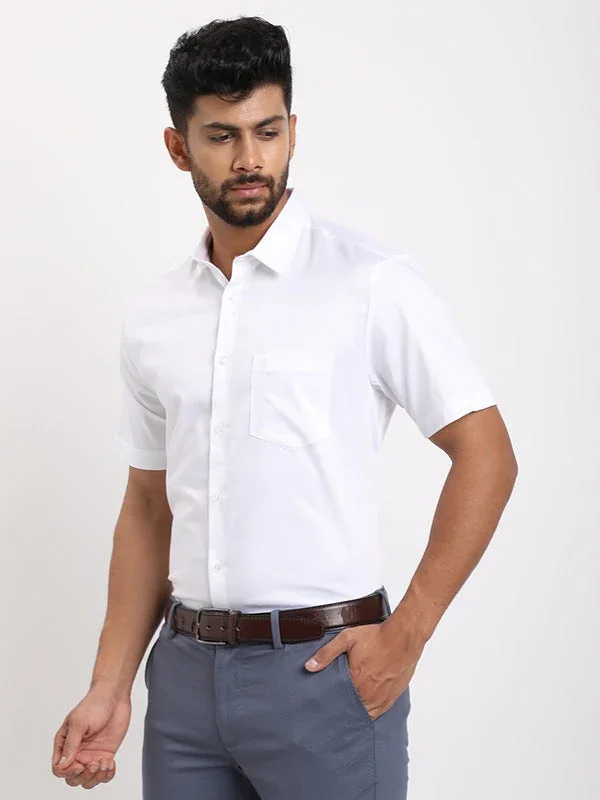 Men's Solid Half Sleeves Cotton Stretch Shirt - Image 32