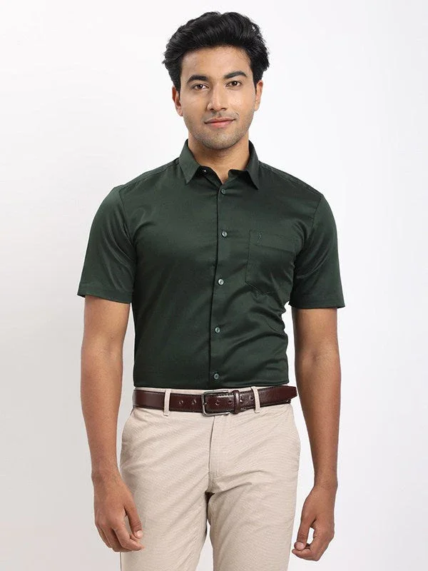 Men's Solid Half Sleeves Cotton Stretch Shirt - Image 36