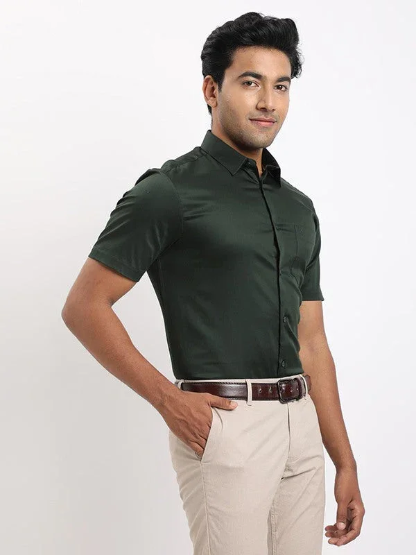 Men's Solid Half Sleeves Cotton Stretch Shirt - Image 37