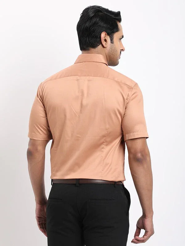 Men's Solid Half Sleeves Cotton Stretch Shirt - Image 4