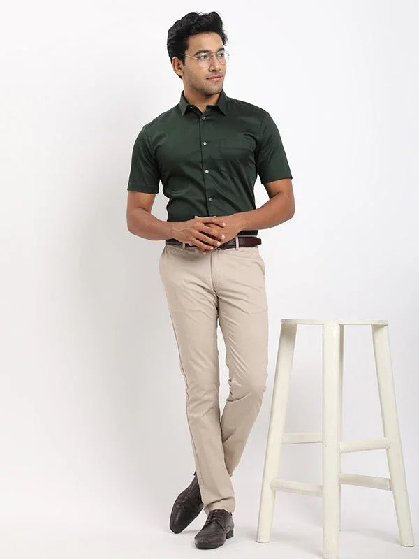 Men's Solid Half Sleeves Cotton Stretch Shirt - Image 40