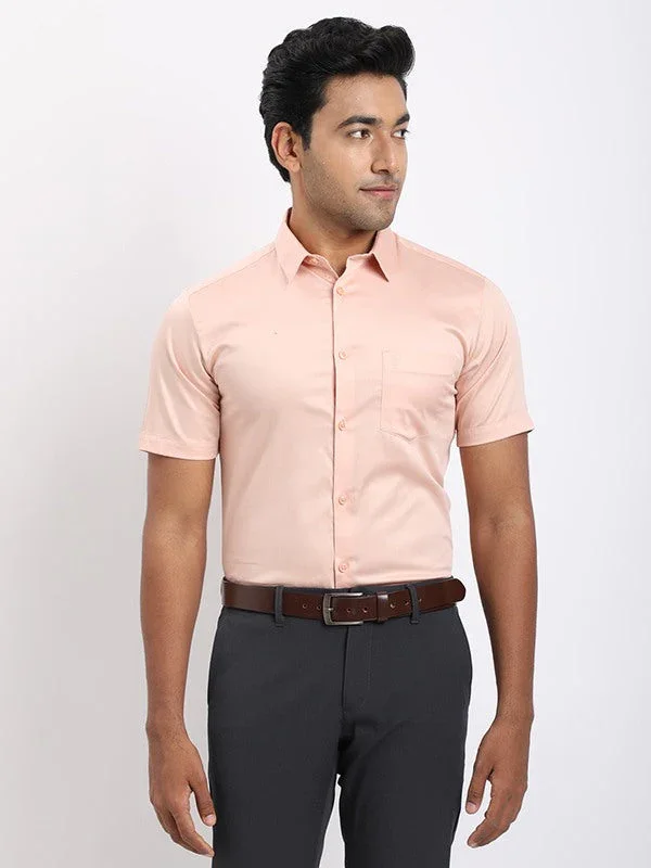 Men's Solid Half Sleeves Cotton Stretch Shirt - Image 46