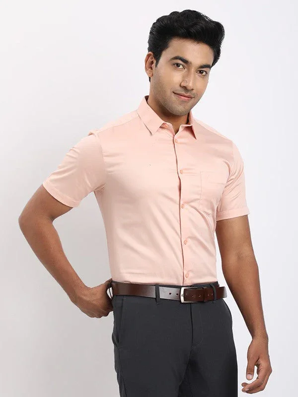 Men's Solid Half Sleeves Cotton Stretch Shirt - Image 47
