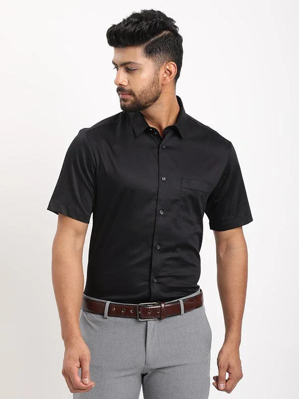 Men's Solid Half Sleeves Cotton Stretch Shirt - Image 6