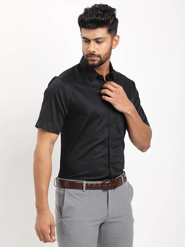 Men's Solid Half Sleeves Cotton Stretch Shirt - Image 7