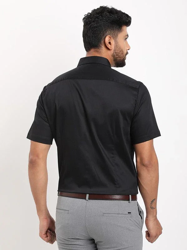 Men's Solid Half Sleeves Cotton Stretch Shirt - Image 9