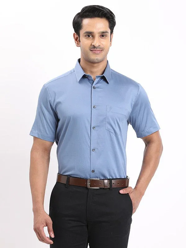 Men's Solid Half Sleeves Cotton Stretch Shirt