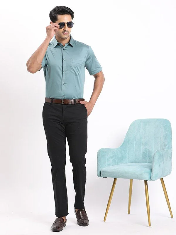 Men's Solid Half Sleeves Cotton Stretch Shirt - Image 10