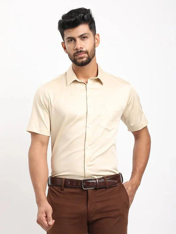 Men's Solid Half Sleeves Cotton Stretch Shirt - Image 18