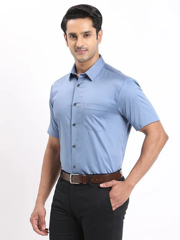 Men's Solid Half Sleeves Cotton Stretch Shirt - Image 2