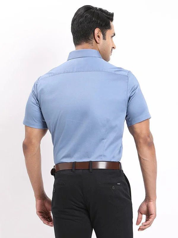 Men's Solid Half Sleeves Cotton Stretch Shirt - Image 4