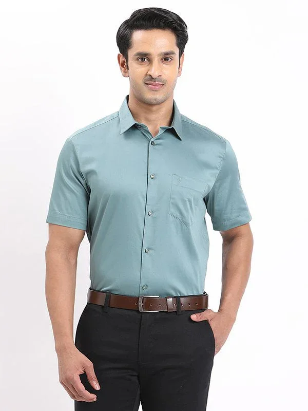 Men's Solid Half Sleeves Cotton Stretch Shirt - Image 6