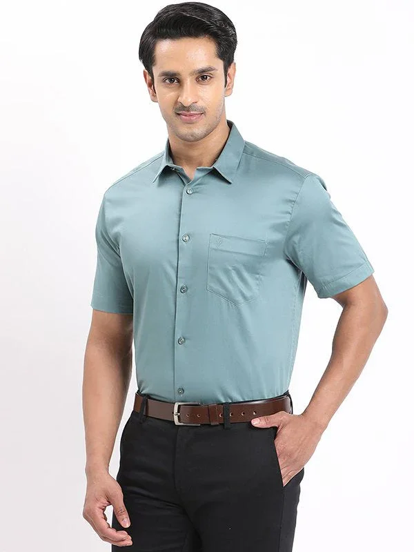 Men's Solid Half Sleeves Cotton Stretch Shirt - Image 7