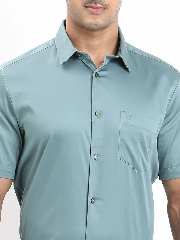 Men's Solid Half Sleeves Cotton Stretch Shirt - Image 8