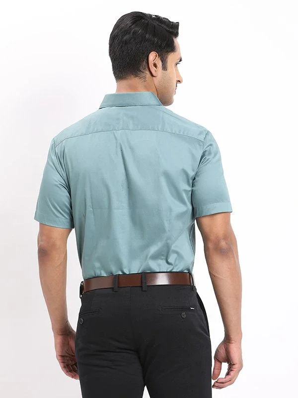 Men's Solid Half Sleeves Cotton Stretch Shirt - Image 9