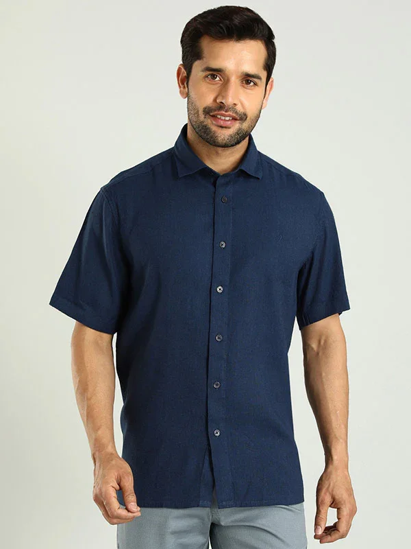 Men's Solid Half Sleeves Linen Blend Shirt - Image 10