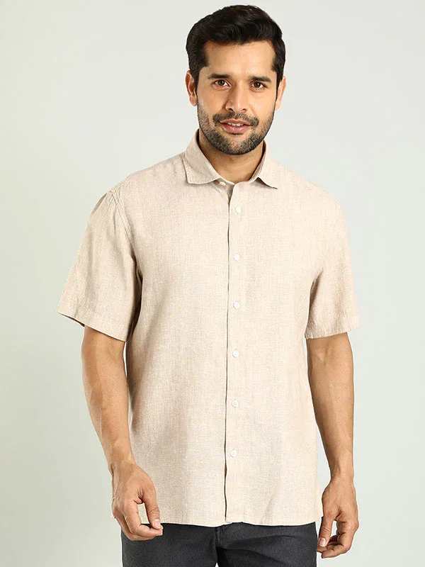 Men's Solid Half Sleeves Linen Blend Shirt - Image 2