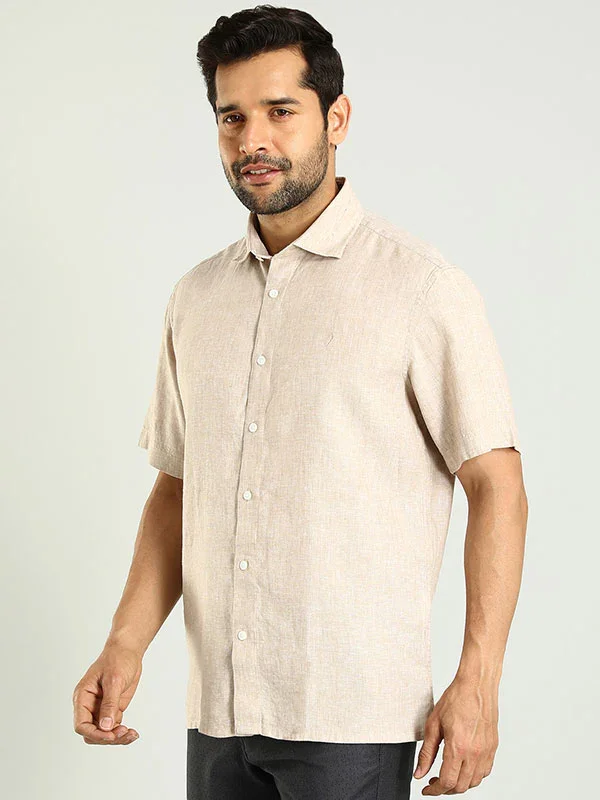 Men's Solid Half Sleeves Linen Blend Shirt - Image 3
