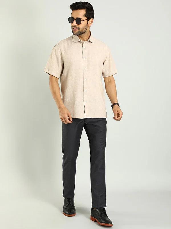Men's Solid Half Sleeves Linen Blend Shirt - Image 4