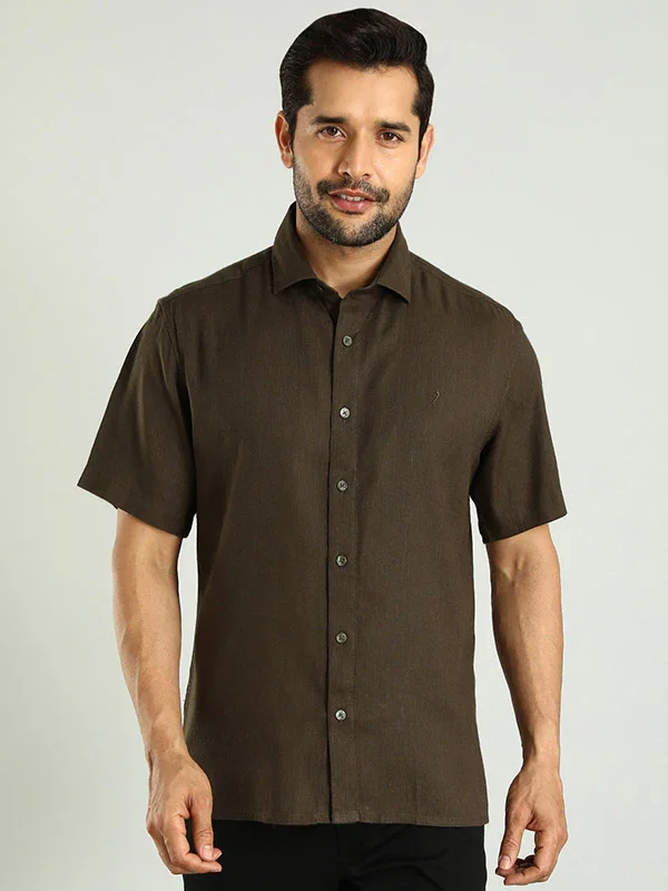 Men's Solid Half Sleeves Linen Blend Shirt - Image 6