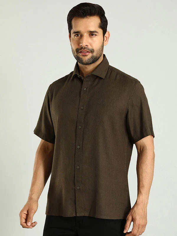 Men's Solid Half Sleeves Linen Blend Shirt - Image 7