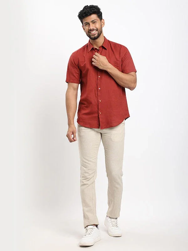Men's Solid Half Sleeves Linen Blend Shirt - Image 10