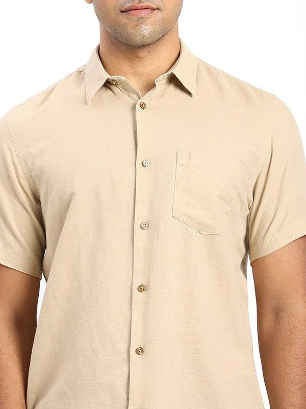 Men's Solid Half Sleeves Linen Blend Shirt - Image 3