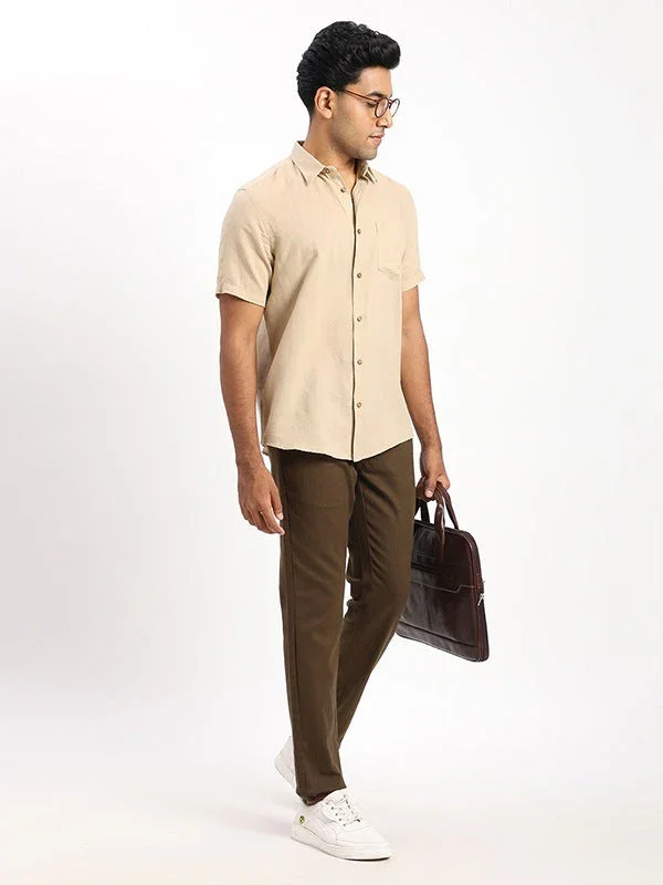 Men's Solid Half Sleeves Linen Blend Shirt - Image 5
