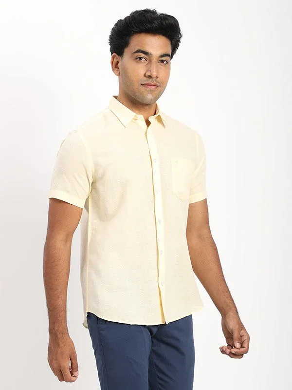 Men's Solid Half Sleeves Linen Blend Shirt - Image 7