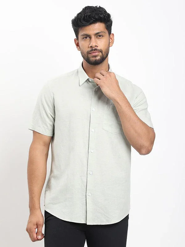 Men's Solid Half Sleeves Linen Blend Shirt - Image 11