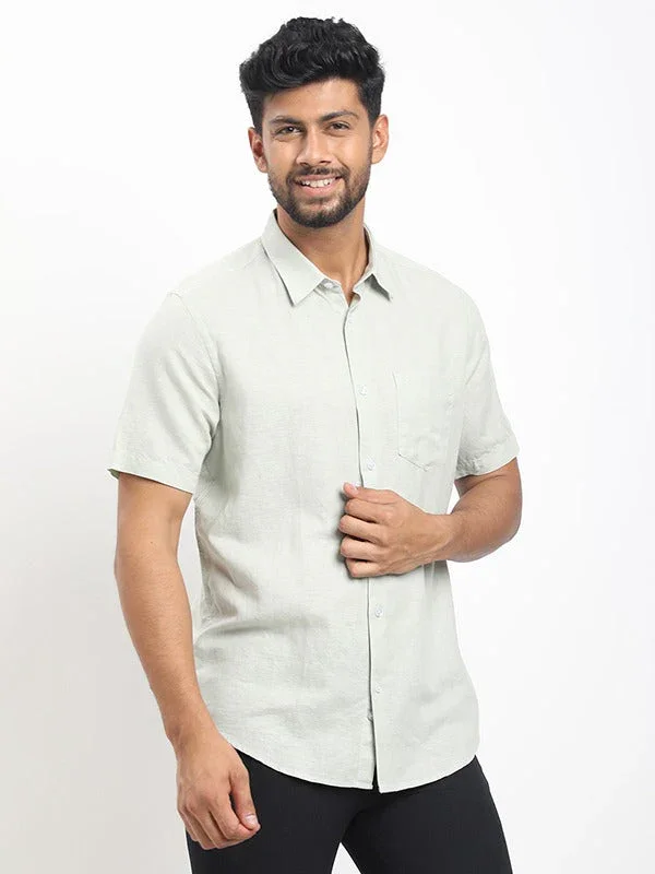 Men's Solid Half Sleeves Linen Blend Shirt - Image 12