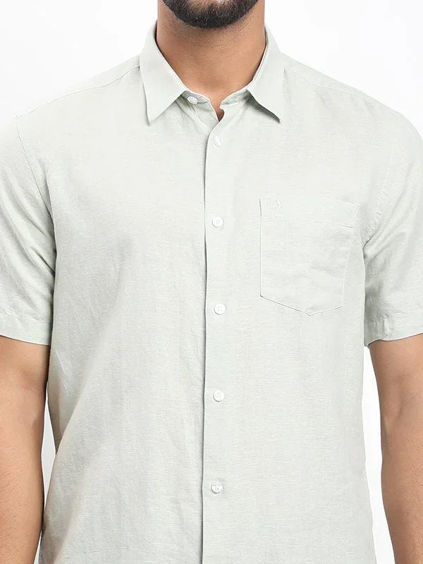 Men's Solid Half Sleeves Linen Blend Shirt - Image 13