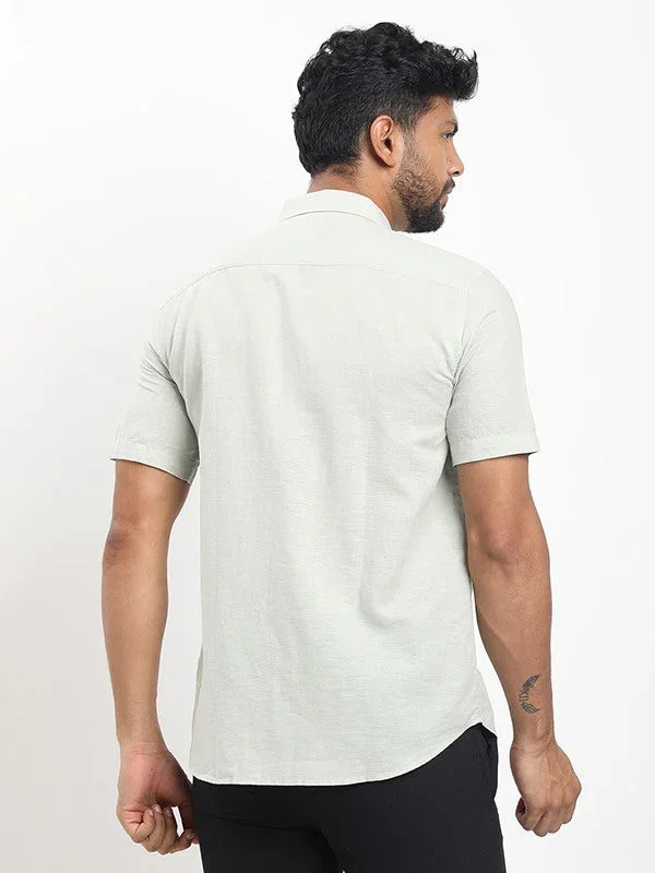 Men's Solid Half Sleeves Linen Blend Shirt - Image 14