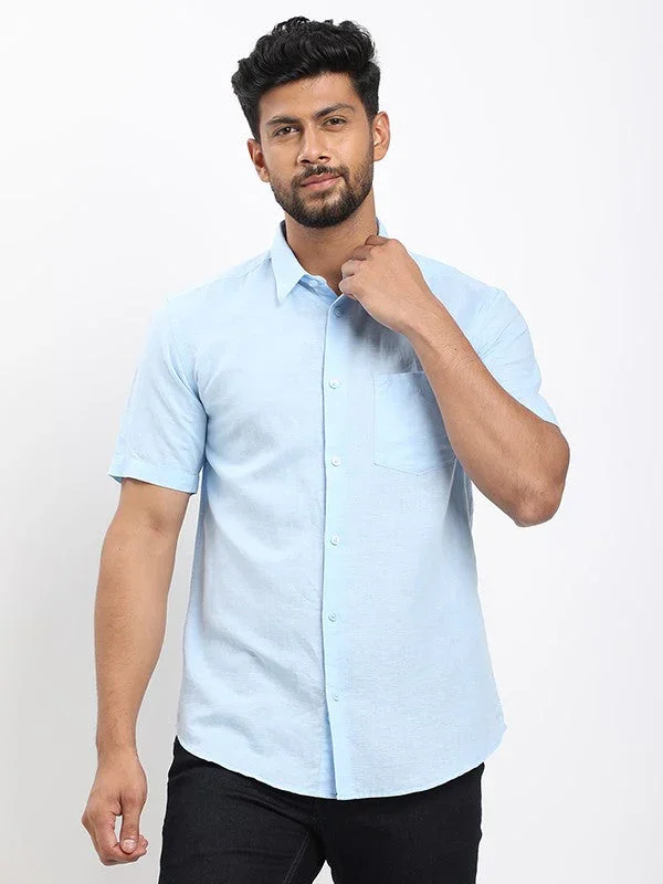 Men's Solid Half Sleeves Linen Blend Shirt - Image 16