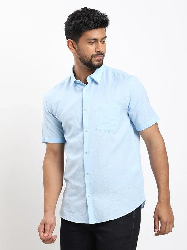 Men's Solid Half Sleeves Linen Blend Shirt - Image 17