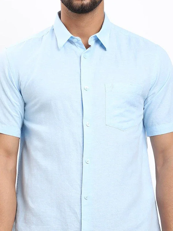 Men's Solid Half Sleeves Linen Blend Shirt - Image 18