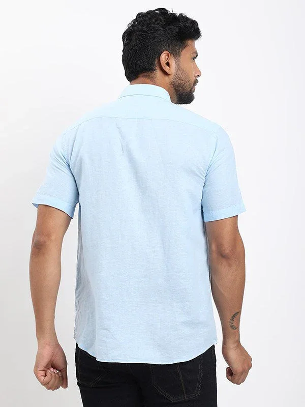 Men's Solid Half Sleeves Linen Blend Shirt - Image 19