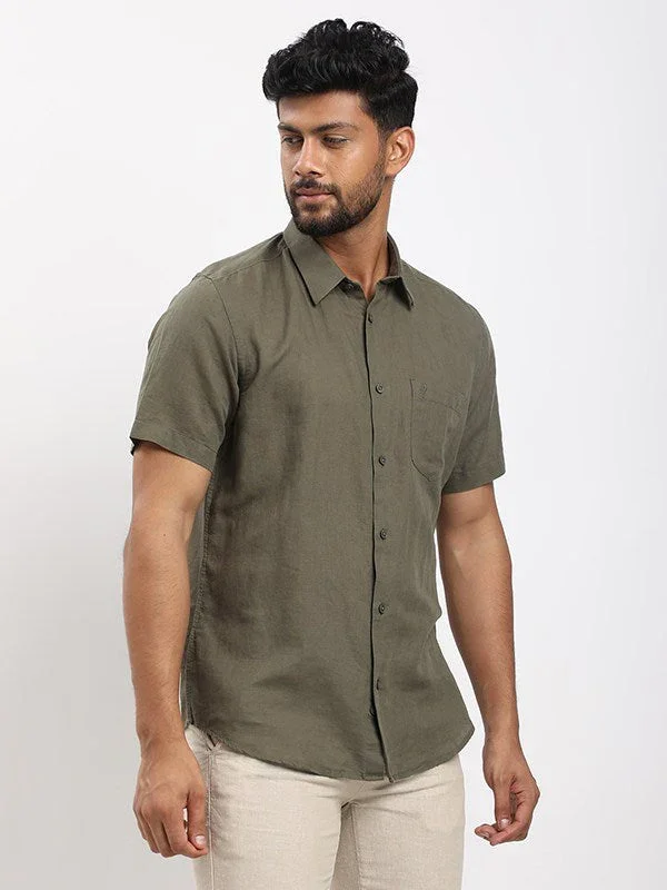 Men's Solid Half Sleeves Linen Blend Shirt - Image 2