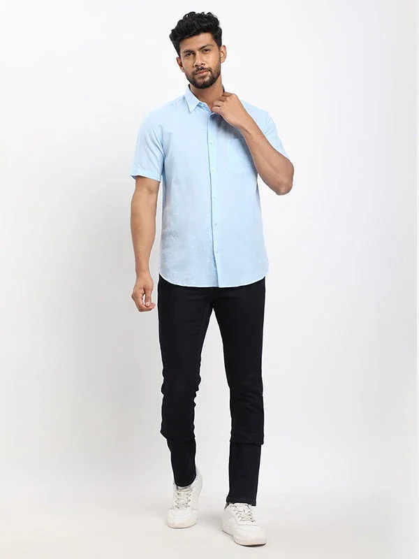 Men's Solid Half Sleeves Linen Blend Shirt - Image 20