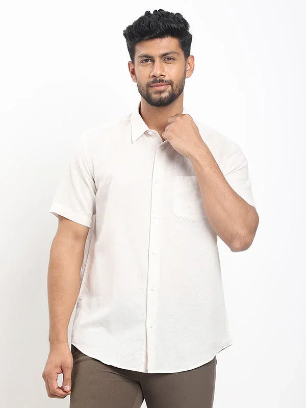 Men's Solid Half Sleeves Linen Blend Shirt - Image 26