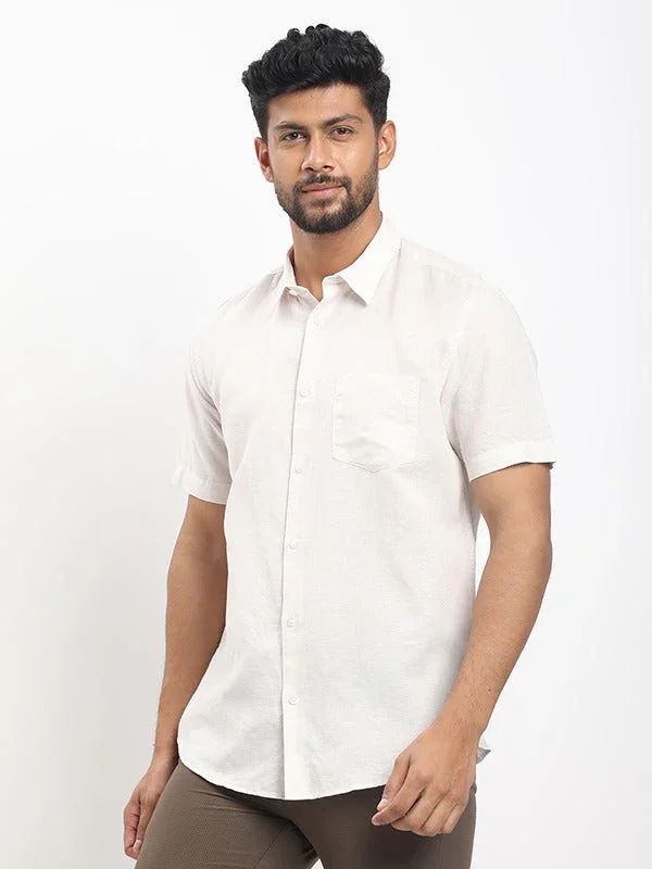 Men's Solid Half Sleeves Linen Blend Shirt - Image 27