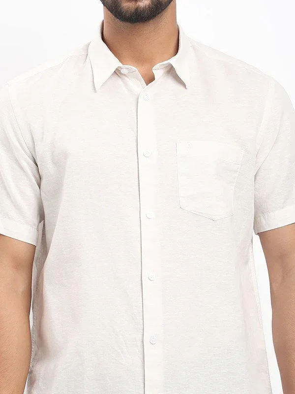 Men's Solid Half Sleeves Linen Blend Shirt - Image 28