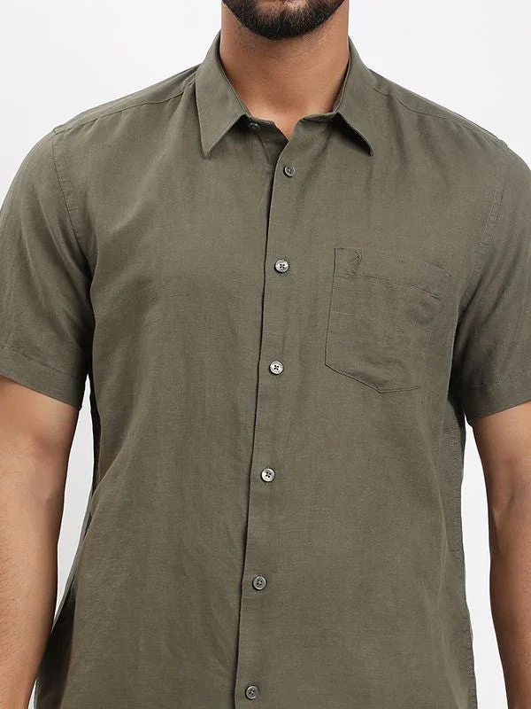 Men's Solid Half Sleeves Linen Blend Shirt - Image 3