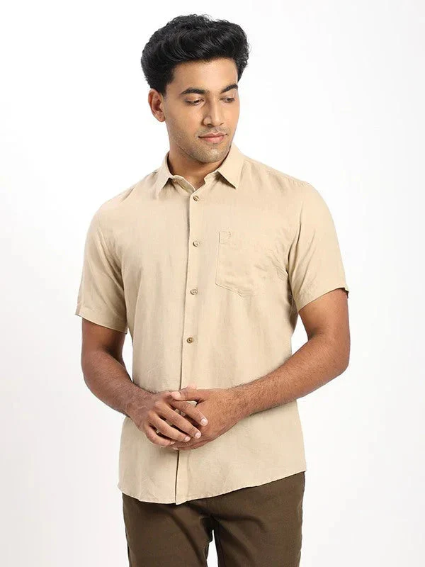 Men's Solid Half Sleeves Linen Blend Shirt - Image 31
