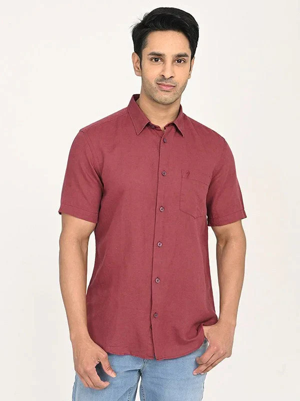 Men's Solid Half Sleeves Linen Blend Shirt - Image 34