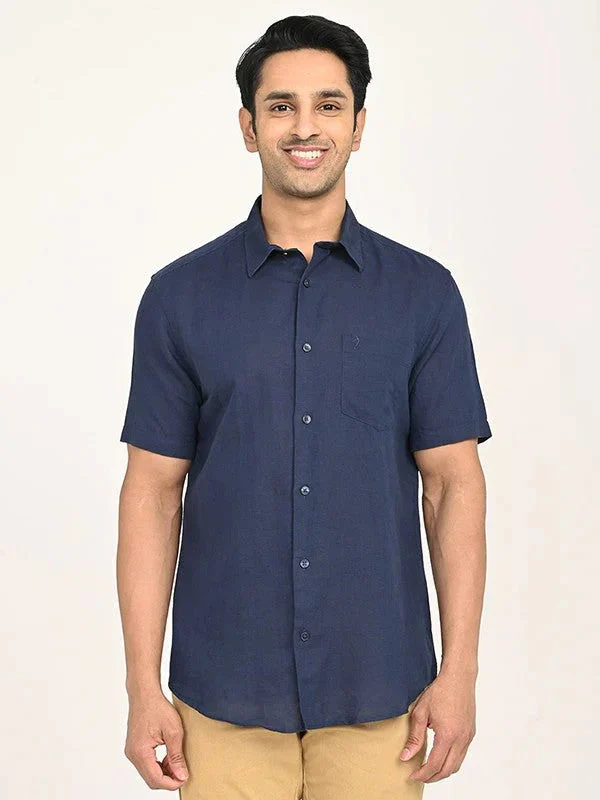 Men's Solid Half Sleeves Linen Blend Shirt - Image 35