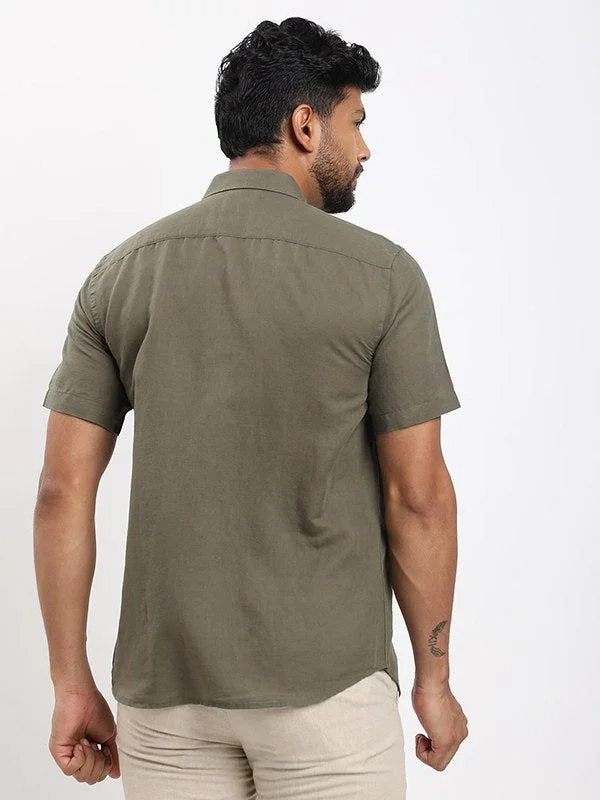 Men's Solid Half Sleeves Linen Blend Shirt - Image 4