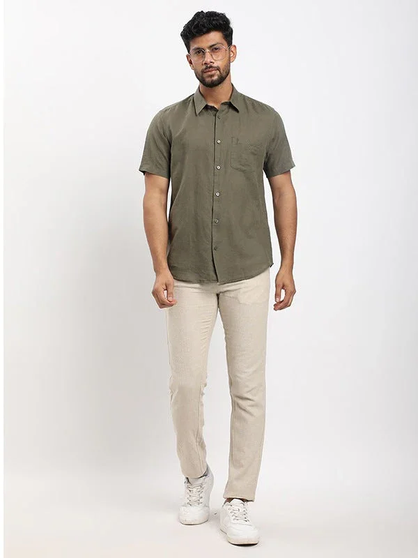 Men's Solid Half Sleeves Linen Blend Shirt - Image 5
